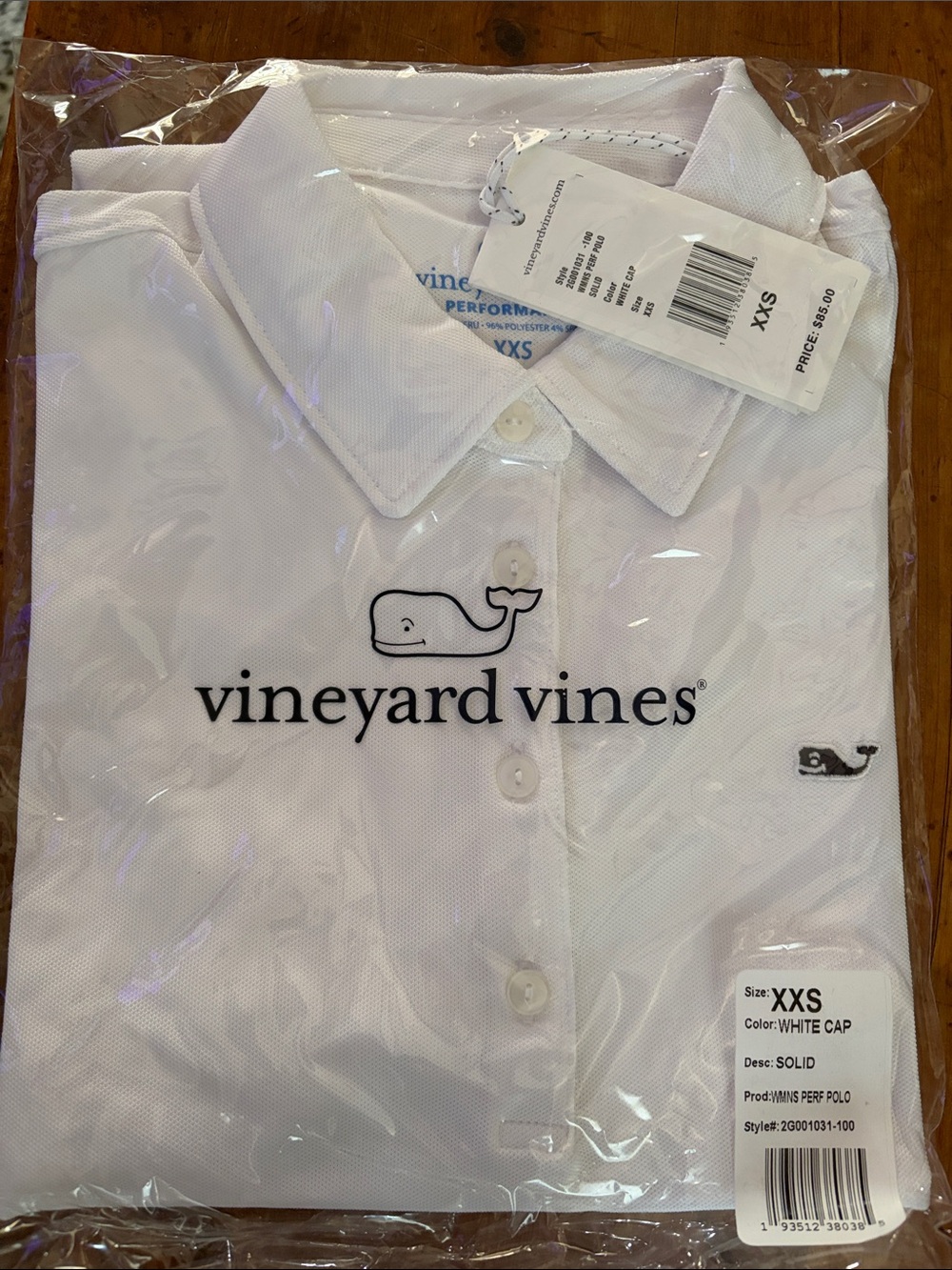 NWT Ladies Vineyard Vines White Short-Sleeve Polo with Navy Whale Logo
